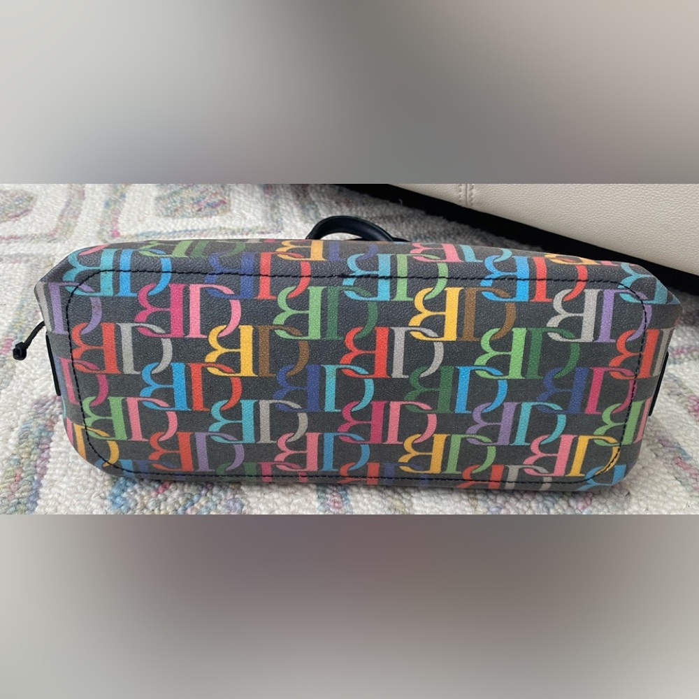 Dooney & Bourke Multicolor DB Monogram Drawstring Bag Canvas Leather Trim Y2K - Picture 3 of 14